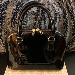 SALE!! DEAL!! Classic Feminine Vegan Black Patent Leather Bag w/ Gold Detail